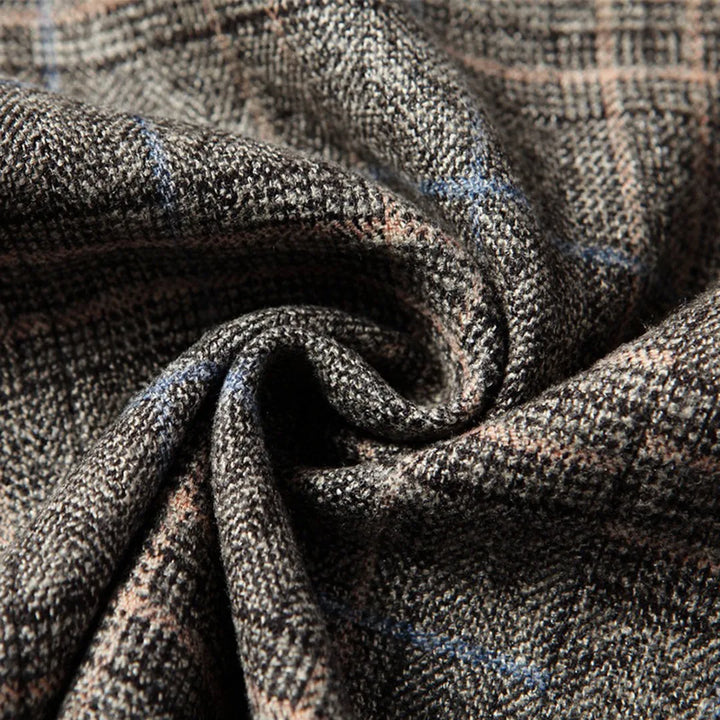 Slim-fit checked wool men's suit jacket for autumn