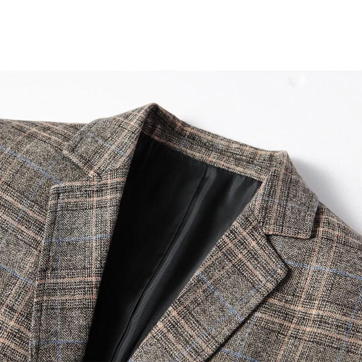Slim-fit checked wool men's suit jacket for autumn