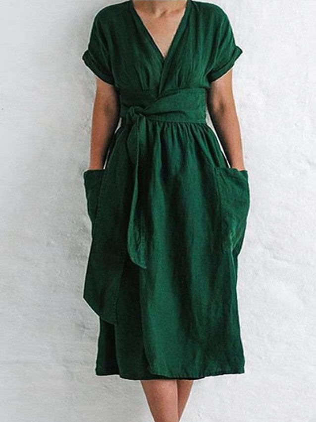 Marita | Elegant cotton midi dressing gown with V-neckline and sleeveless design - Comfortable and stylish