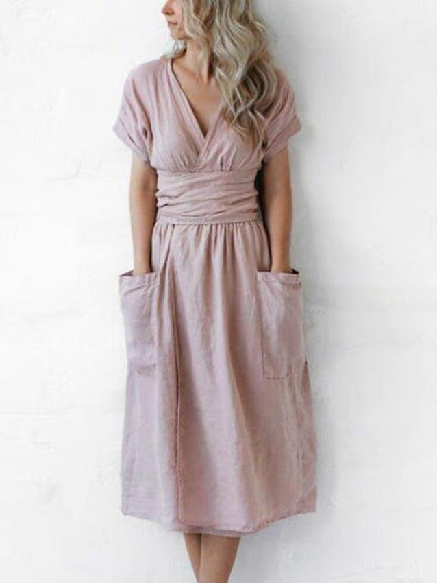Marita | Elegant cotton midi dressing gown with V-neckline and sleeveless design - Comfortable and stylish