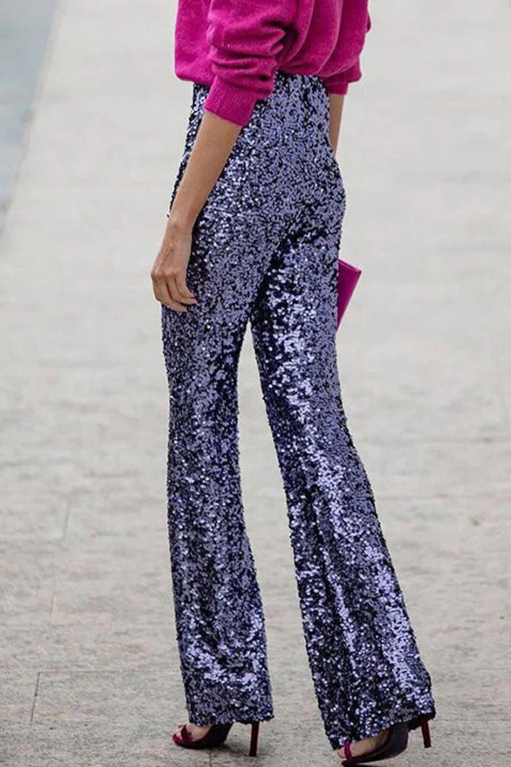 Pantalon à paillettes élégant avec taille haute chic pour vos soirées.