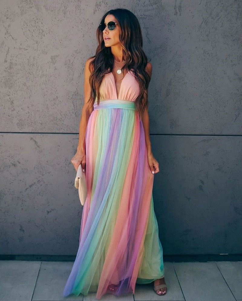 Jemima | Robe Maxi Élégante pour Femmes - Design Sans Manches avec Détail en Tulle Arc-en-Ciel pour un Look Chic