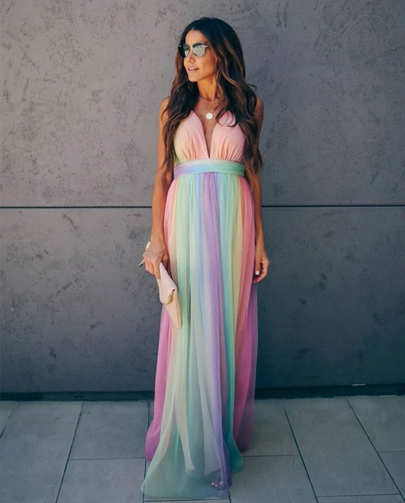 Jemima | Robe Maxi Élégante pour Femmes - Design Sans Manches avec Détail en Tulle Arc-en-Ciel pour un Look Chic