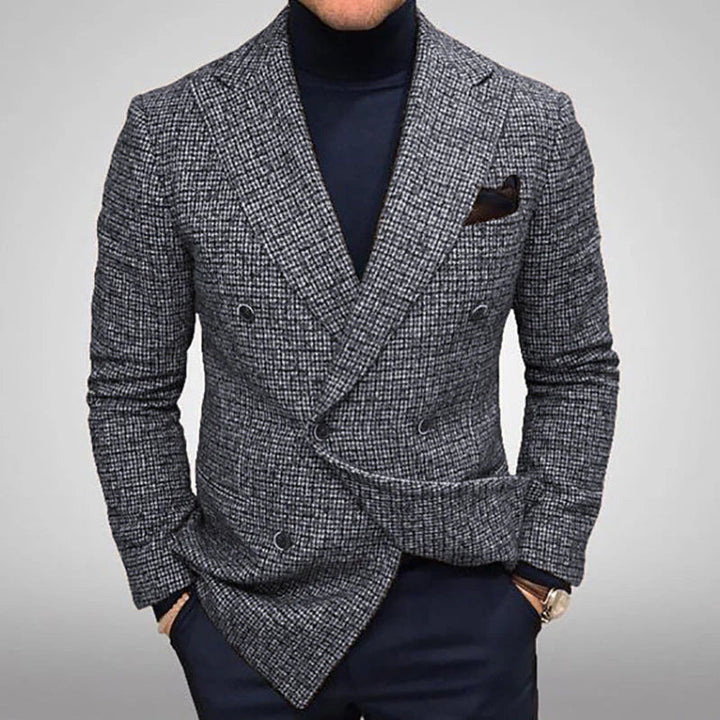 Veste de costume croisée élégante en laine pour homme, idéale pour l’automne