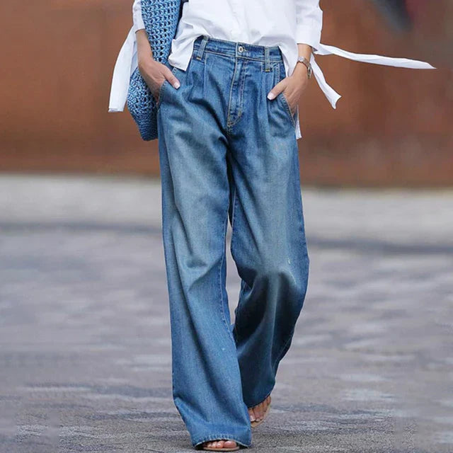 Jeans large et stylé - denim bleu décontracté - idéal pour tous les jours