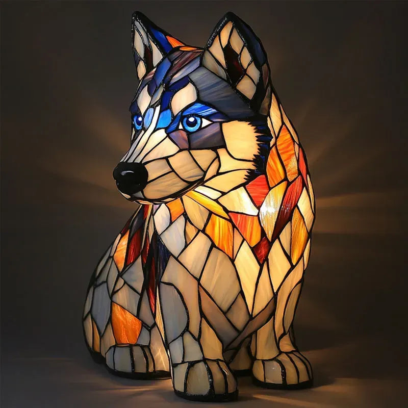 Decorative wooden LED bedside lamp, autumn motif