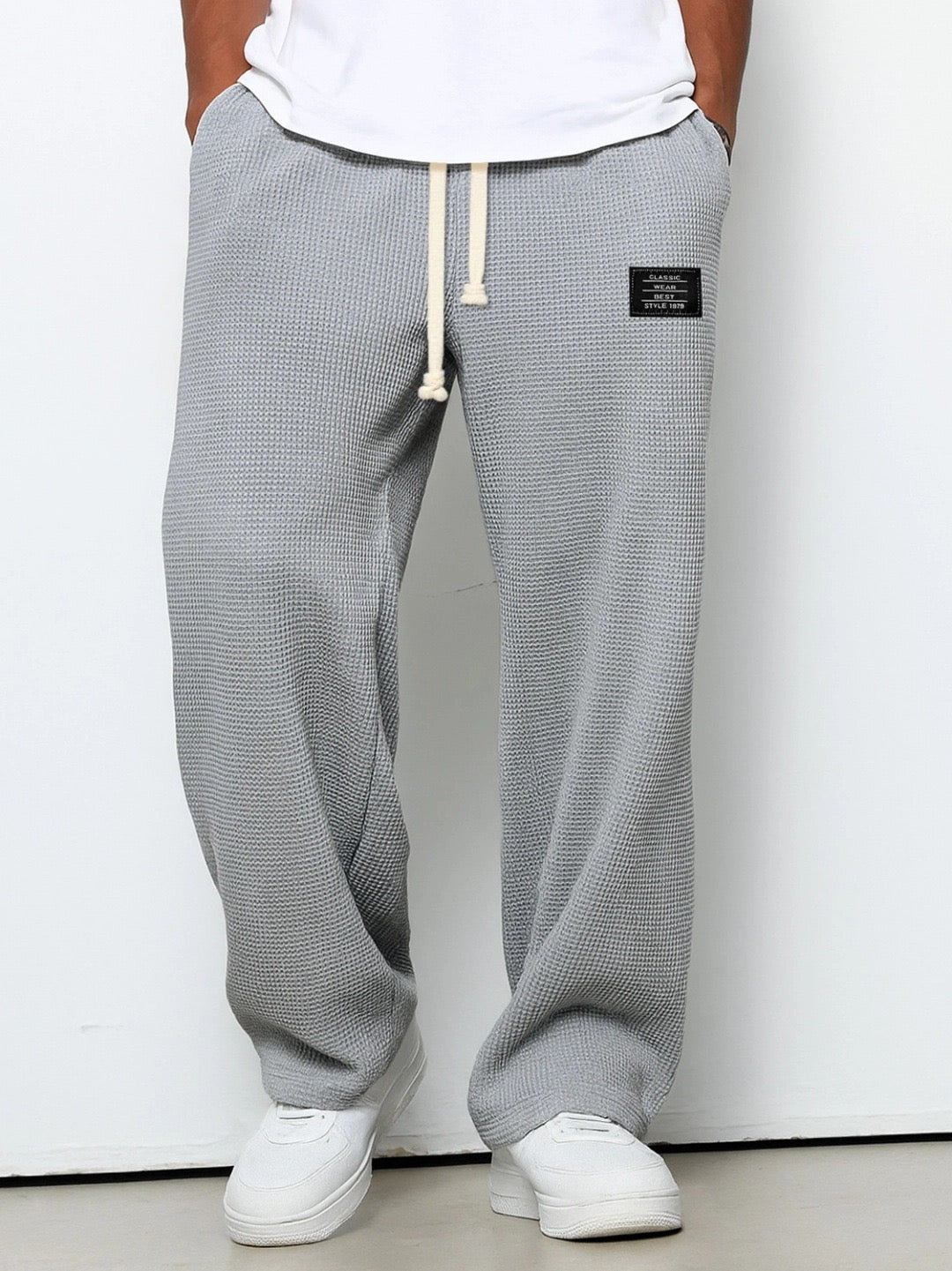 Pantalon homme en tissu, coupe ample à jambes larges, en coton, pour l’automne