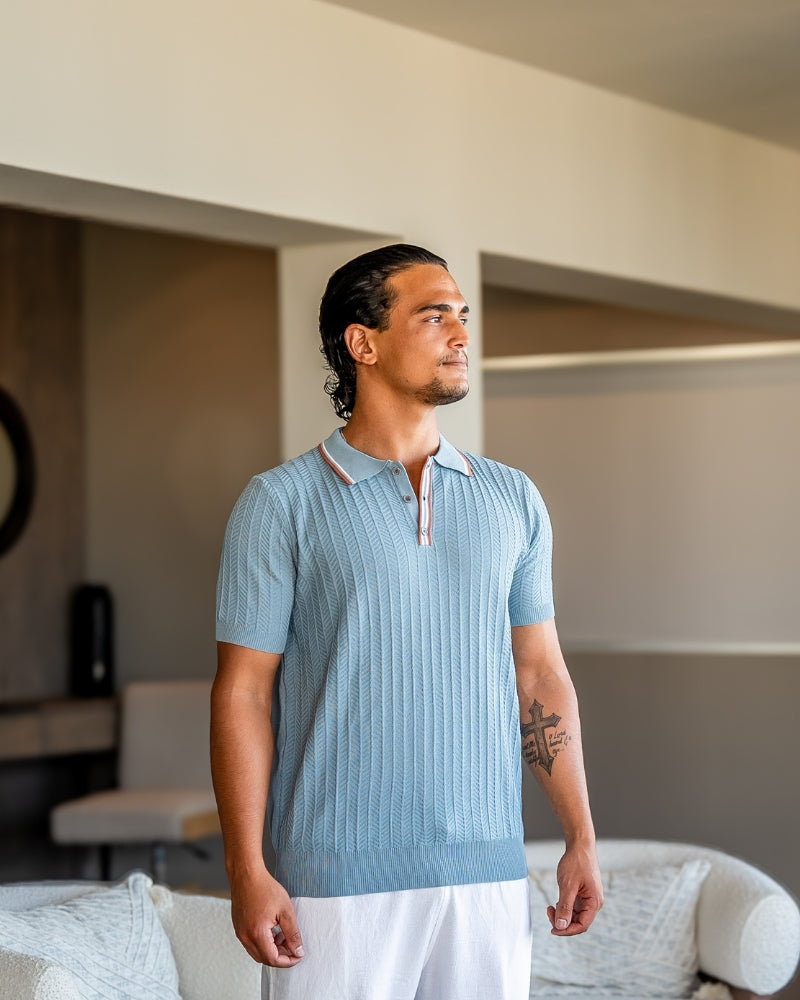 Theo | Polo tricot légère d'été avec un col contrasté élégant