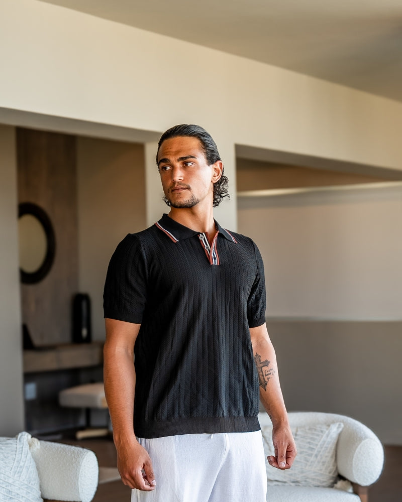 Theo | Polo tricot légère d'été avec un col contrasté élégant