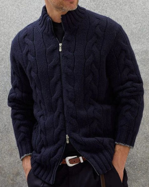Pull zippé homme en laine, maille torsadée, pour l’automne