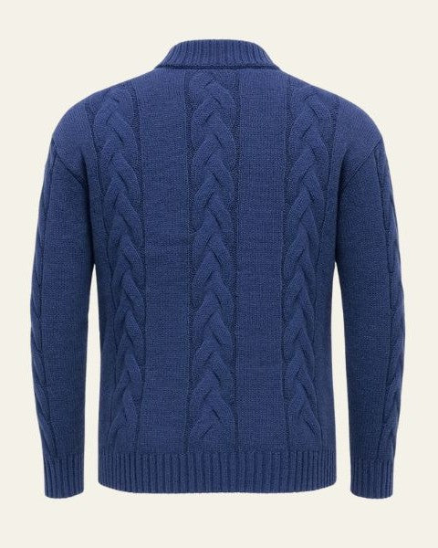 Pull zippé homme en laine, maille torsadée, pour l’automne