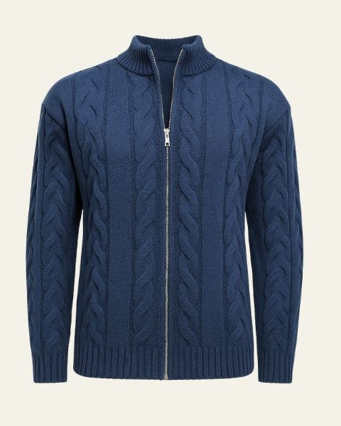 Pull zippé homme en laine, maille torsadée, pour l’automne
