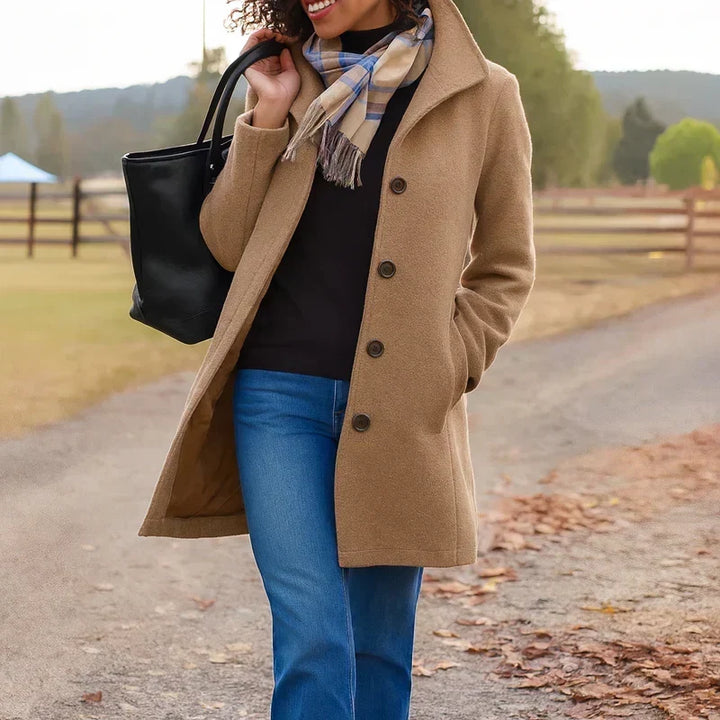 Elegant women's wool-blend coat for autumn, classic fit, for cold days