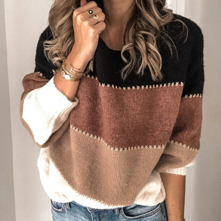 Women’s striped cashmere sweater with a color-block design