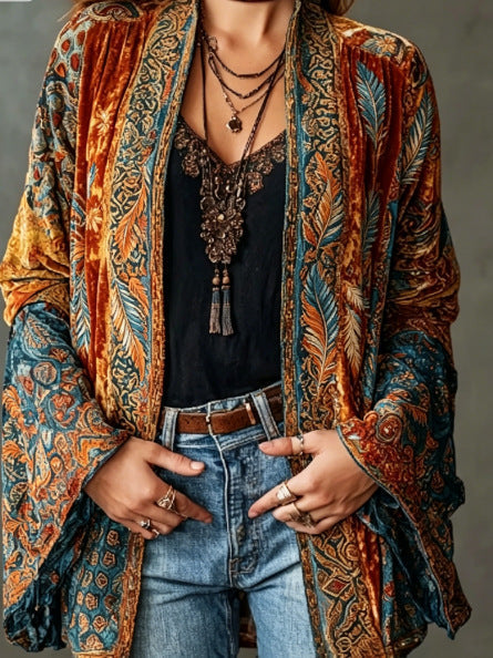 Bohemian velvet vest for women this fall, an elegant blazer for cold days