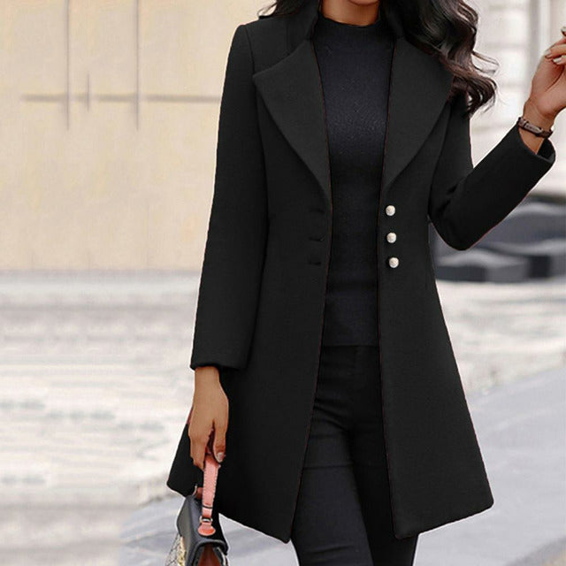 Women's wool-blend coat for autumn, with an elegant, classic fit for cold days