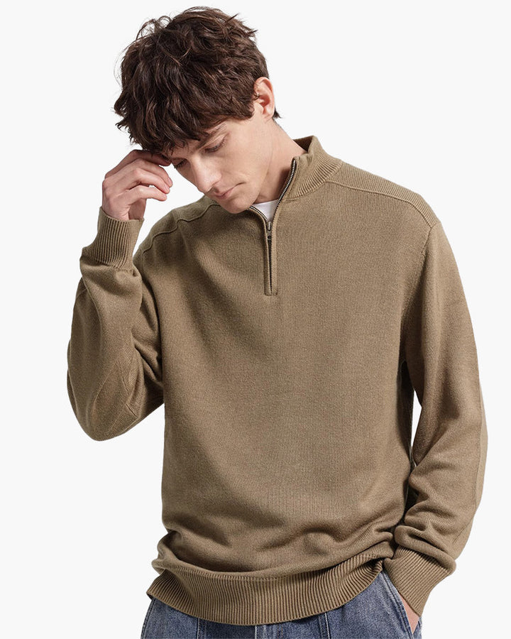 Men’s merino wool half-zip sweater, elegant for autumn