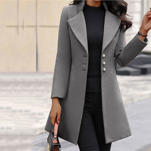 Women's wool-blend coat for autumn, with an elegant, classic fit for cold days