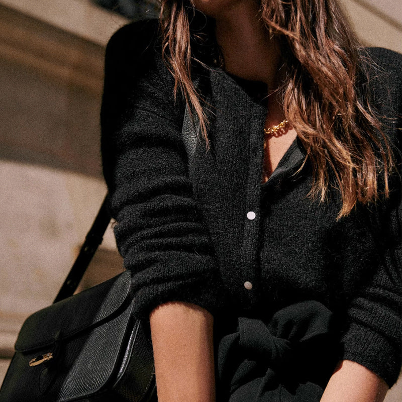 Cardigan en maille pour femme en acrylique à manches longues pour la superposition d’automne