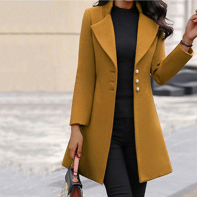 Women's wool-blend coat for autumn, with an elegant, classic fit for cold days