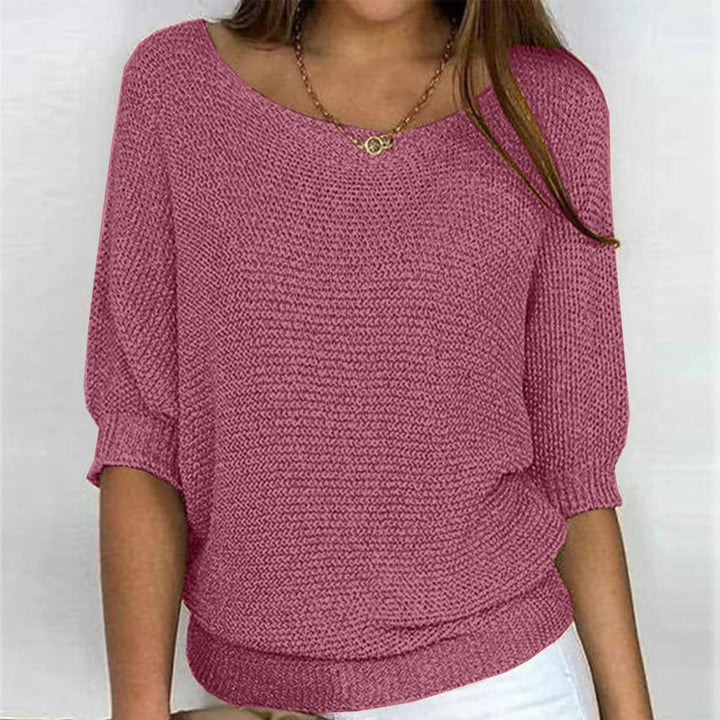 Women's autumn knit sweater with 3/4 sleeves, loose fit