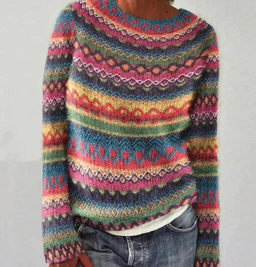 Pull en maille femme rayé coupe ample pour l’automne et l’hiver en tricot chaud
