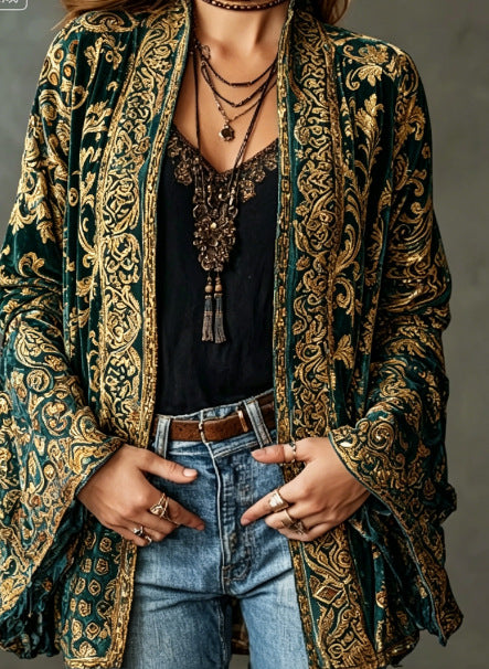 Bohemian velvet vest for women this fall, an elegant blazer for cold days