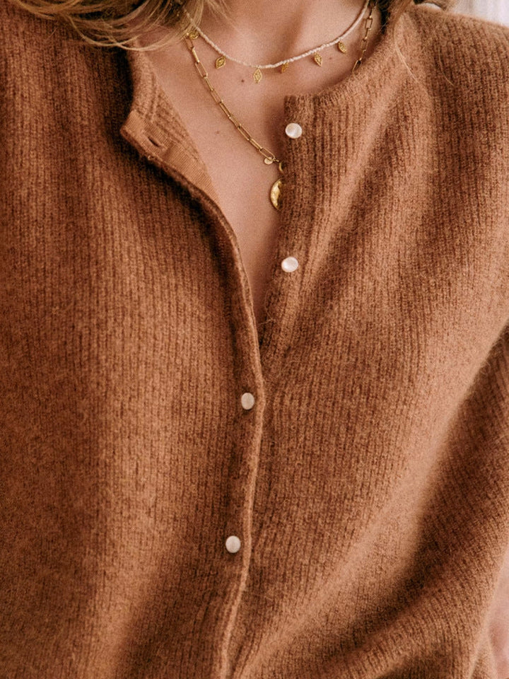 Cardigan en maille pour femme en acrylique à manches longues pour la superposition d’automne