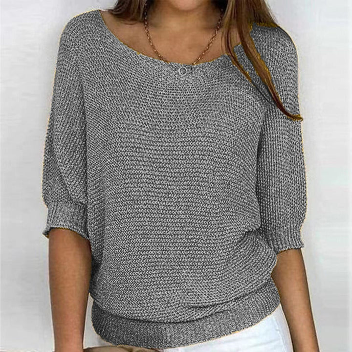 Women's autumn knit sweater with 3/4 sleeves, loose fit