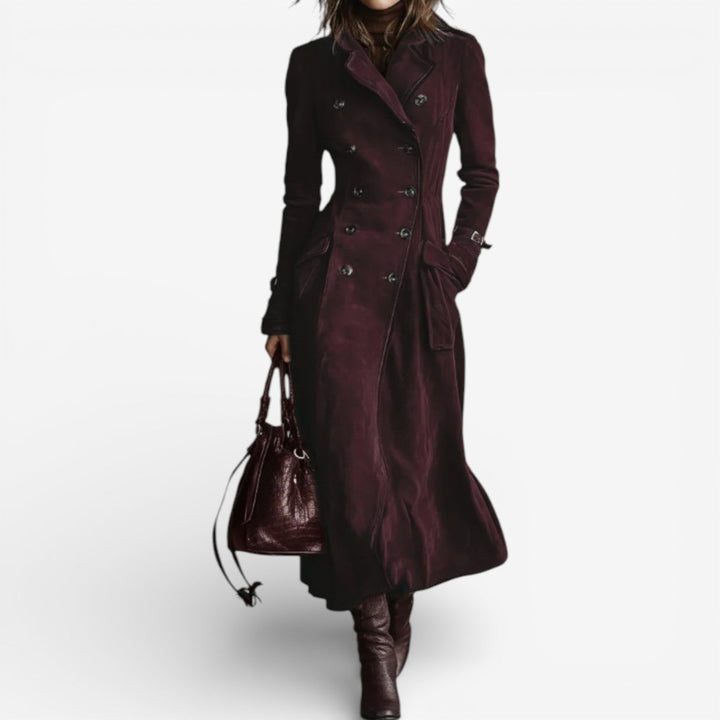 Manteau long femme effet daim style trench, manteau croisé élégant pour l'automne-hiver