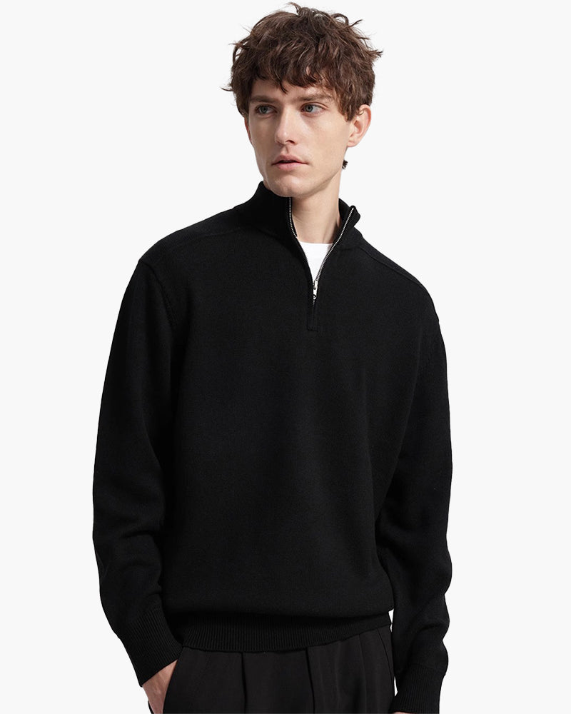 Men’s merino wool half-zip sweater, elegant for autumn
