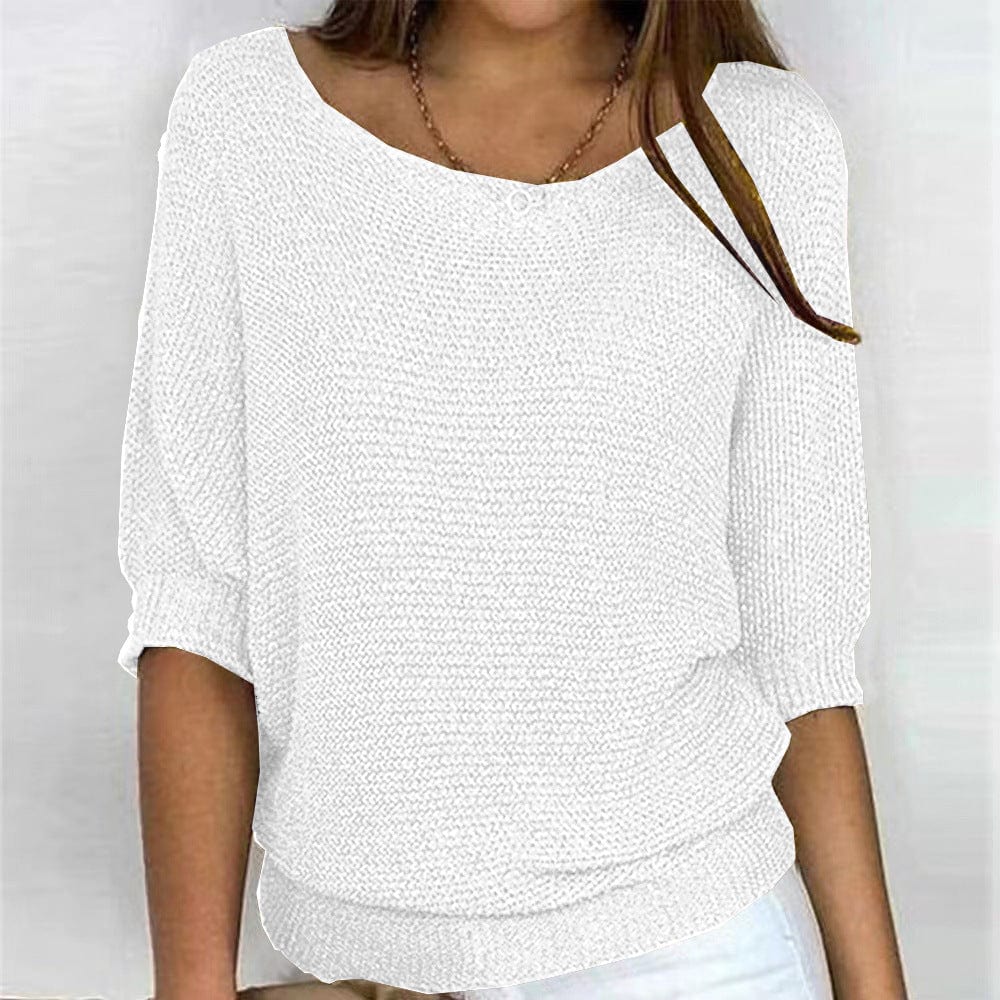 Women's autumn knit sweater with 3/4 sleeves, loose fit
