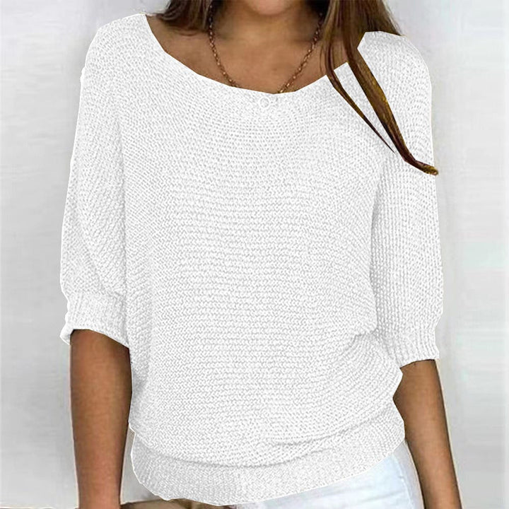 Women's autumn knit sweater with 3/4 sleeves, loose fit