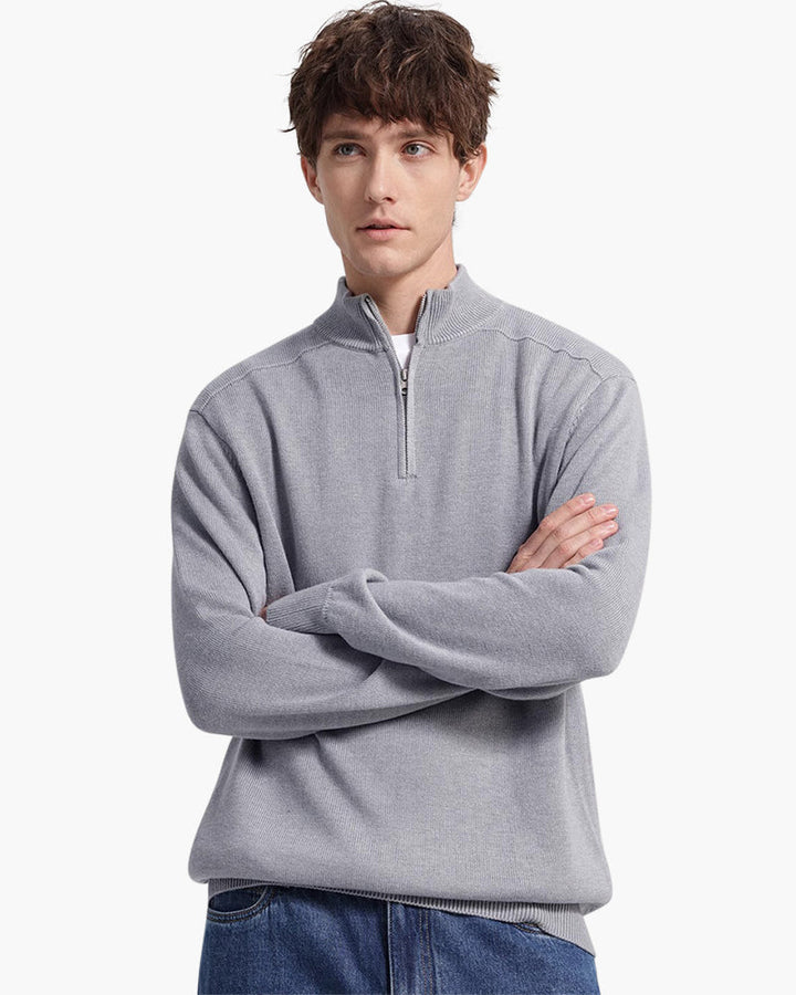 Men’s merino wool half-zip sweater, elegant for autumn