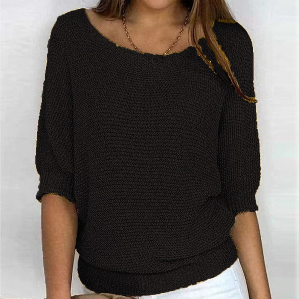 Women's autumn knit sweater with 3/4 sleeves, loose fit