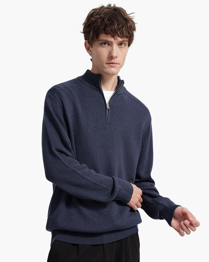 Men’s merino wool half-zip sweater, elegant for autumn