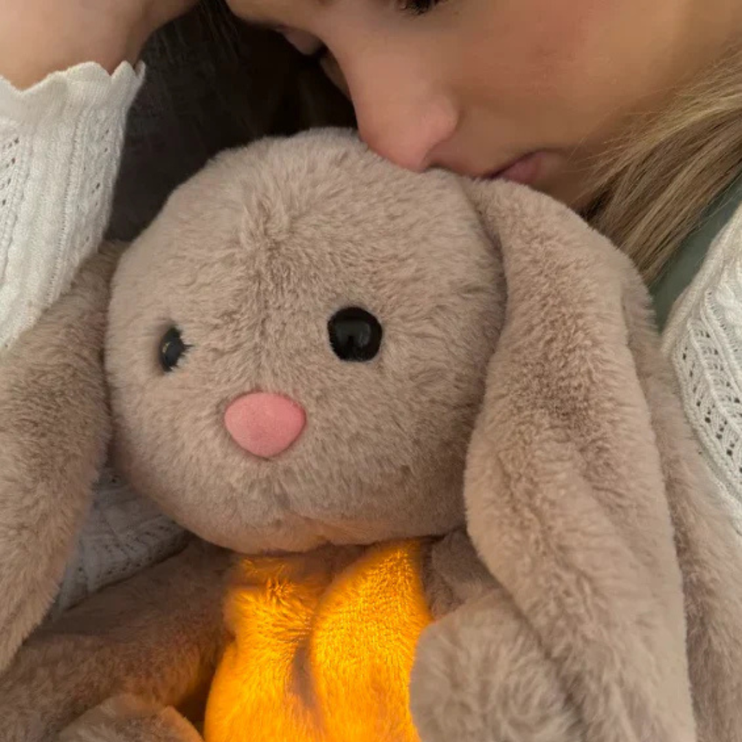 Soothing plush rabbit in soft fabric with a breathing motion for autumn