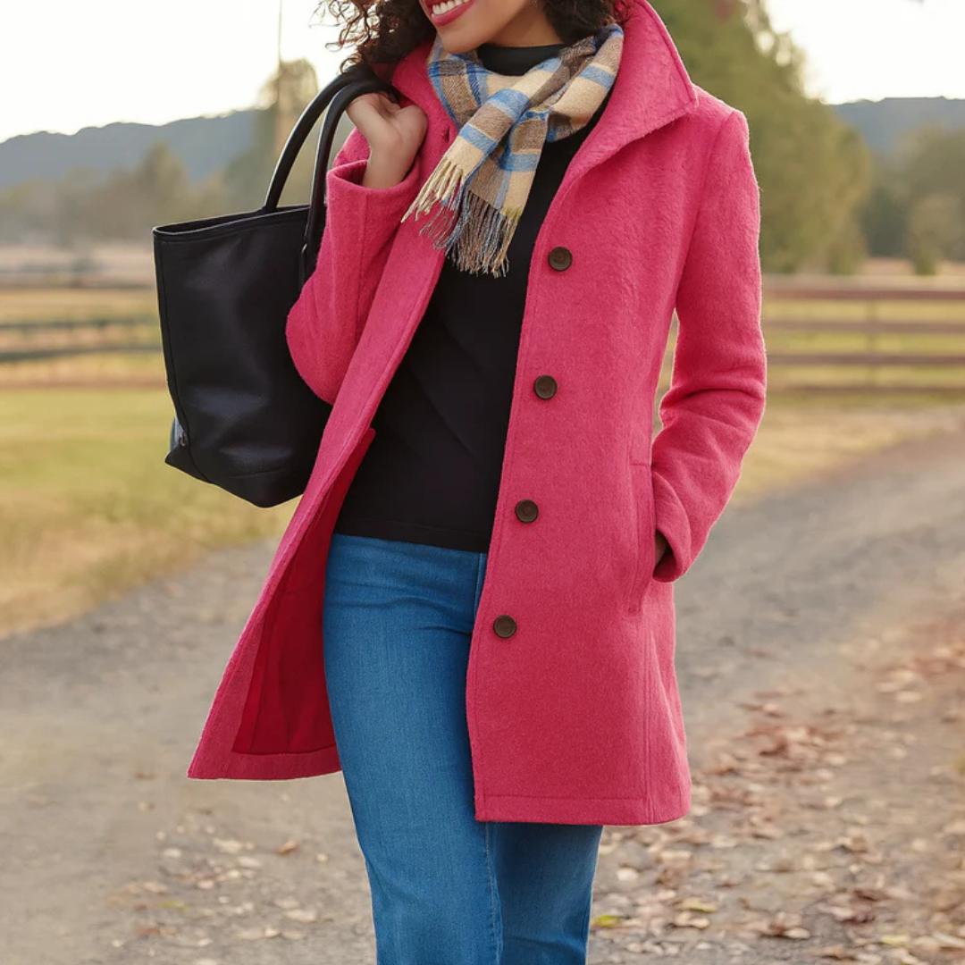 Elegant women's wool-blend coat for autumn, classic fit, for cold days