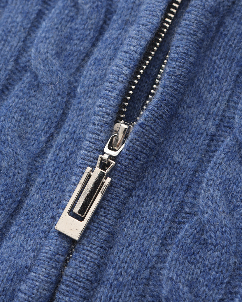 Pull homme en cachemire à col zippé, maille torsadée, pour l’automne