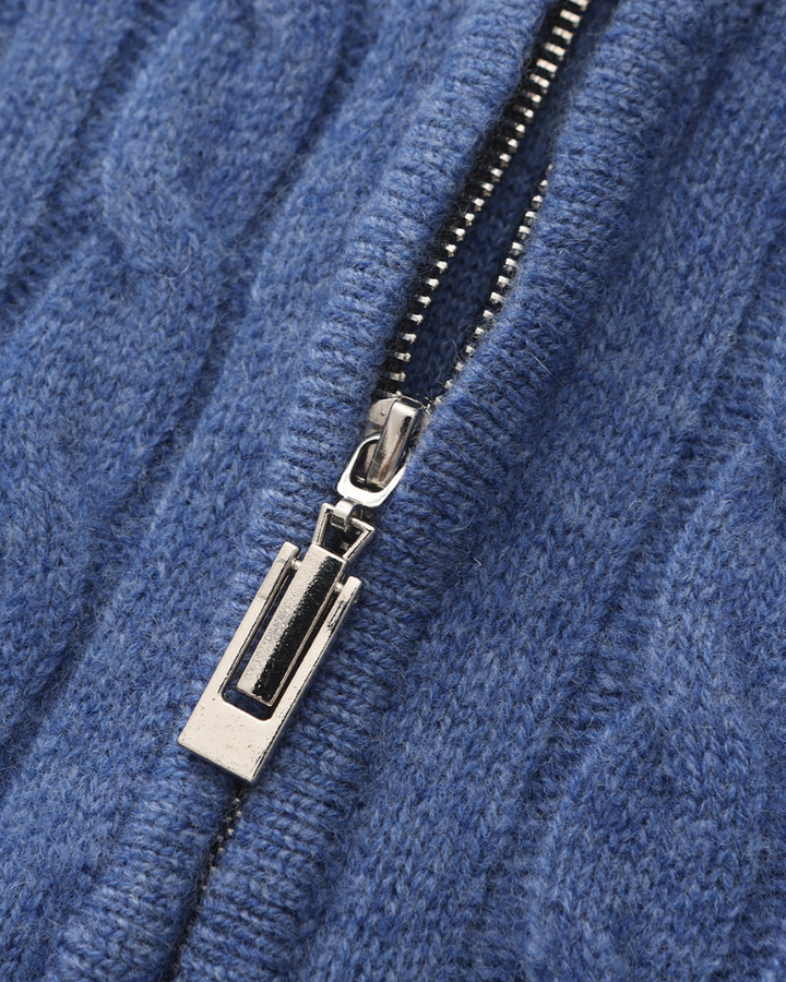 Pull homme en cachemire à col zippé, maille torsadée, pour l’automne