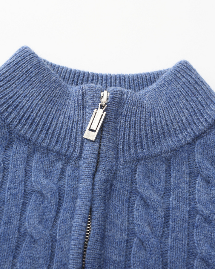 Pull homme en cachemire à col zippé, maille torsadée, pour l’automne