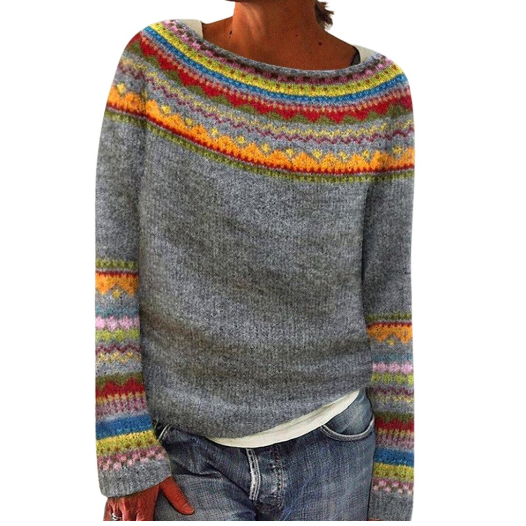 Women’s warm Nordic-pattern Fair Isle knitted wool sweater for winter