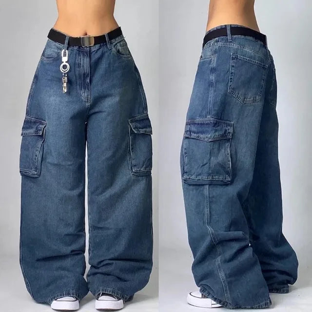 Jeans cargo vintage surdimensionné avec poches pratiques - Jeans unisexe confortables