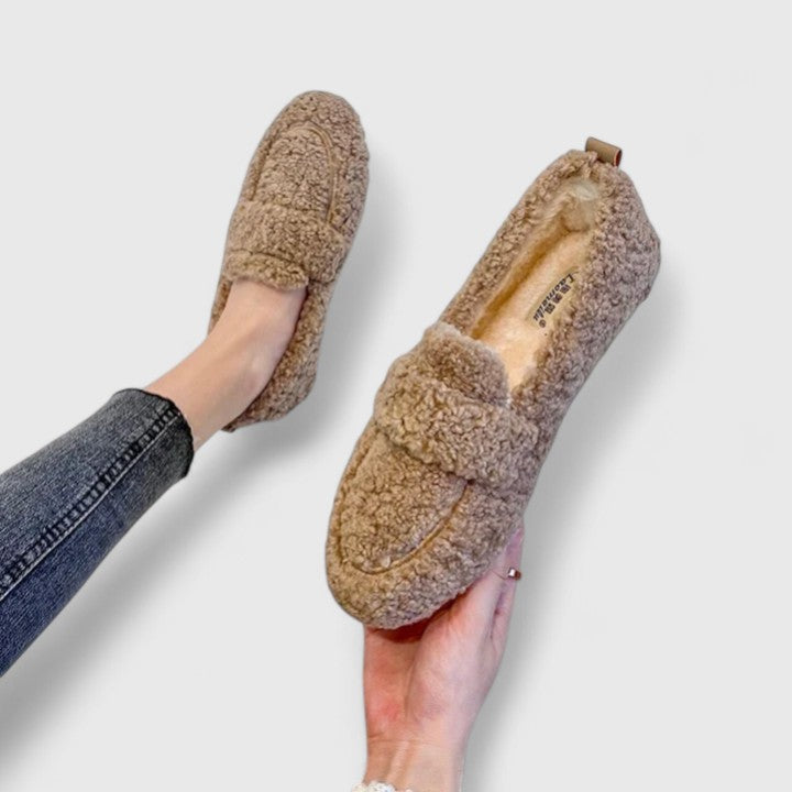 Chaussons femme doublés, mocassins d’intérieur en polaire pour l’automne