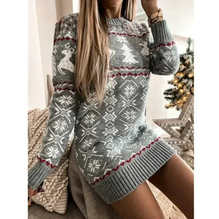 Robe de Noël femme en tricot chaud à manches longues pour l’hiver et les fêtes