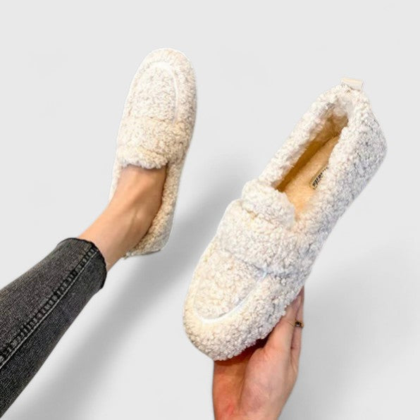 Chaussons femme doublés, mocassins d’intérieur en polaire pour l’automne
