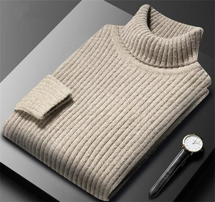 Pull en laine pour homme à col roulé, côtelé et classique, idéal pour l’automne