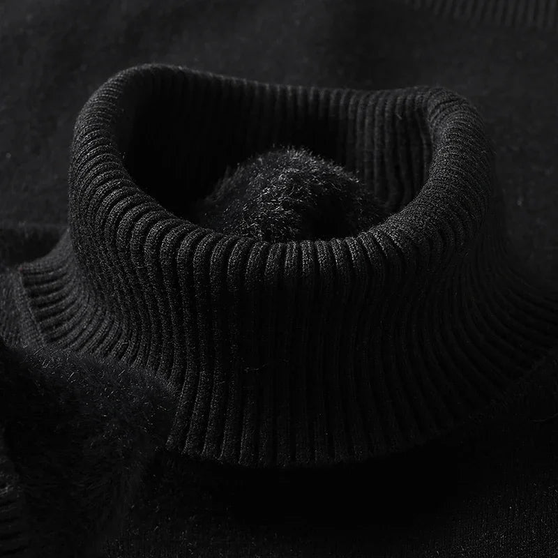 Col roulé en maille pour homme, pull classique d’automne à coupe ajustée