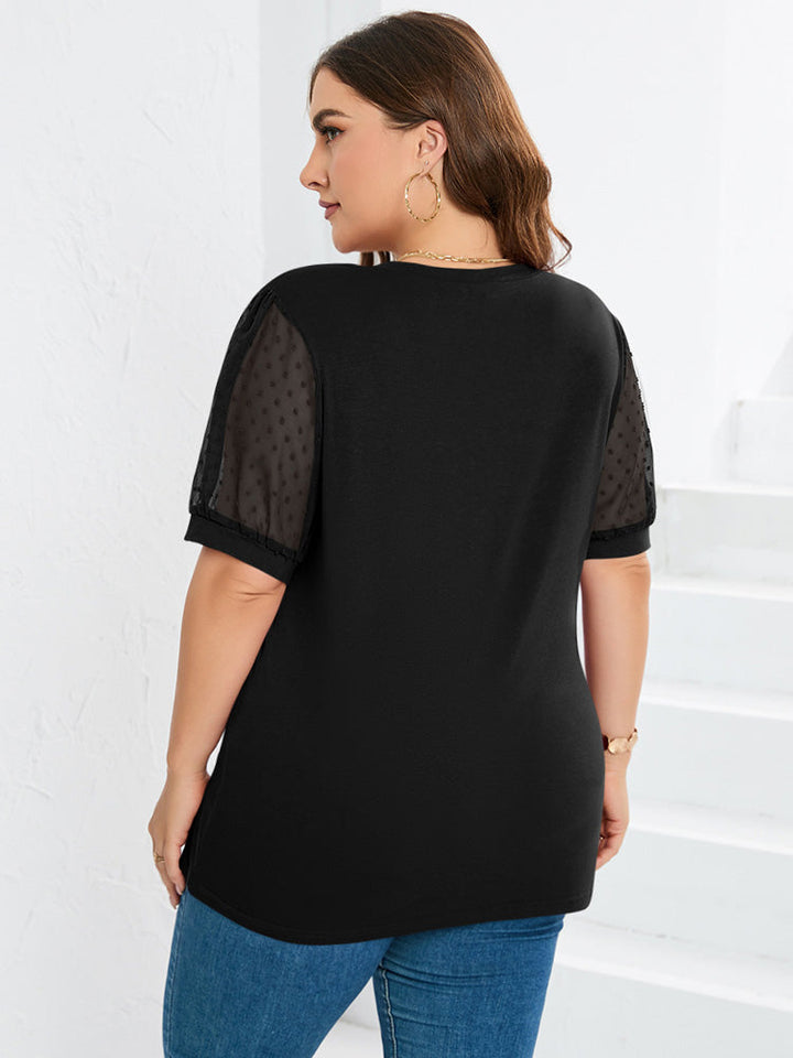 Sivhild | Elegant V-Neck Top with Transparent Mesh Sleeves - Casual Short Sleeve Blouse for Women