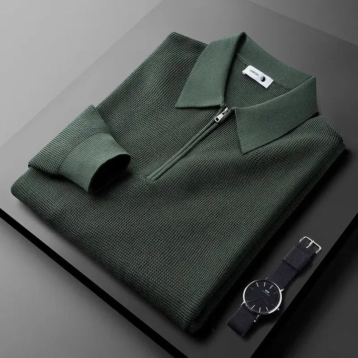 Sweat-shirt homme en coton à col zippé, maille gaufrée, automne